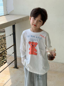 Pure Cotton Long Sleeve T-Shirt for Boys Cartoon Print Casual Loose Fit Autumn Spring New Style Childrens Clothing Top