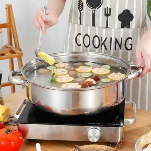 หม้อต้มซุปขนาดใหญ่สเตนเลส 304 สำหรับใช้ในบ้าน อบเชื้อแบคทีเรียได้รับการรับรอง ความจุ 3L ไฟฟ้าและแก๊ส