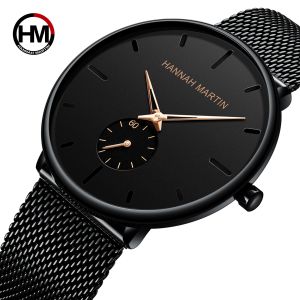 HANNAH MARTIN Brand Men Watch Fashionable Running Seconds 40mm Mesh Belt Stainless Steel 3Bar Waterproof Men Quartz Watch reloj
