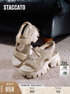 Staccato Sporty Fashion Sandals Recommended by Bloggers EBK33BL5C High Heel Casual Style with Rhinestone round Toe Fabric Upgraded Summer Shoes