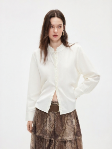 ONLY | Ruffled Neckline Long Sleeve Simple Solid Color Loose-fitting Shirt