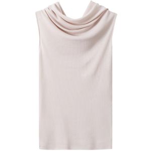 SOLWEIGE | เสื้อยืดแขนกุดผู้หญิง Solweige ทรงตรง ไนลอน 100% ฤดูร้อน 2024 เสื้อยืดคอตตอนลายเส้นแบบลำลองสำหรับใส่ไปทำงาน