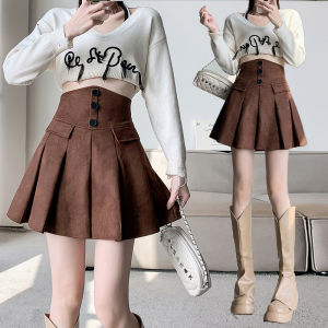 Stylish Elegance Winter French Design Plus Size Hipline Covering Suede Velvet Pleated Skirt