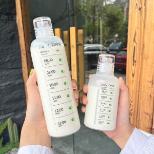 Portable Large Capacity Transparent Glass Cup Time Scale Coffee Drink Juice Cup High Aesthetic Value Ins Style round Shape Heat Resistant