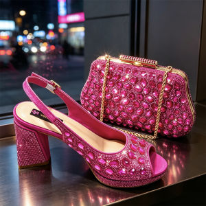 Giày Sandal Cao Gót Đính Đá Màu Vàng Kim Dành Cho Nữ Kiểu Quai Hậu Mũi Hở Kèm Túi Cầm Tay Thích Hợp Cho Đám Cưới Tiệc Tối Giày Cao Gót Siêu Cao
