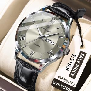 POEDAGAR Luxury Watch For Men With Waterproof Luminous Date Week Leather Watches