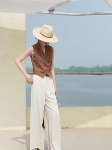 MOHANYIMEI | Linen Waist Slimming Color Block Suit Summer New Women