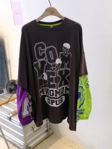 Dongda Gate Autumn Winter New Loose Long Sleeve Flocking Base Shirt Womens T-shirt Korean Style Cotton Creative Pattern