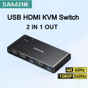 SAMZHE 4K60Hz HDMI KVM Switch 2 IN 1 OUT Ultra HD HDMI Switcher Box with 4 USB A 3.0 5Gbps Ports for Sharing Monitor
