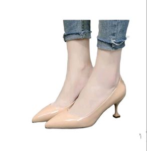 Sepatu wanita pantofel high heels kulit glossy 7cm