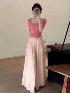 Ge·an·fei | Women Summer Pink T-Shirt and Wide Leg Pants Set