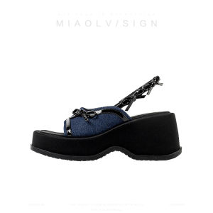 Miaolu Butterfly Knot Thick Heel Sandals Womens Summer Outdoor Beach Slip-On Shoes Street Style Low Cut Super Fiber Leather