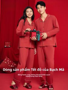 Bộ đồ ngủ nam LUNILAI dài tay màu đỏ mặc nhà