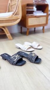 Sandal Wanita Heels 3cm Sendal Cewek Bahan Tweed Lucu Korean Style-NIMUE