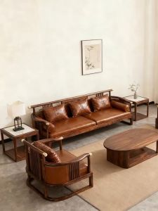 Modern Chinese Style Minimalist Luxury Black Walnut Living Room Sofa Set Song Aesthetic Villa Furniture Solid Wood Sofa