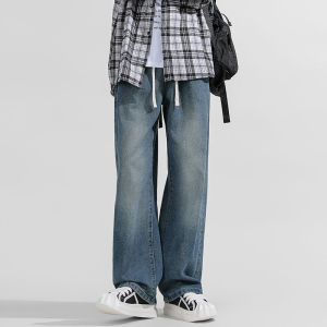 กางเกงยีนส์ทรงตรงหลวมๆ สำหรับผู้ชาย ทรงสตรีทสไตล์อเมริกัน กางเกงขายาวลำลองย้อนยุค ทรงหลวมๆ ทรงหลวมๆ ทรงหลวมๆ