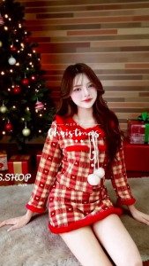 Baimon พร้อมส่ง ชุดเซทคริสต์มาส Christmas ลายสก็อต แต่งเฟอร์ น่ารักมาก ชุดเซท เสื้อ + กระโปรงพร้อมส่ง