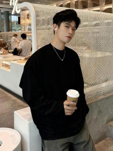 Áo Thun Cotton Dài Tay Rộng Rãi Cổ Tròn Màu Trơn Thoải Mái Thường Ngày Mùa Thu Cho Nam Áo Thun Nam Áo Thun Cotton