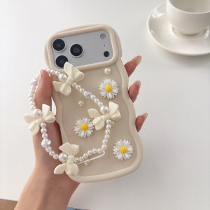 szhaiyu | Premium Flowers Pearl Chain Rope Wave Phone Case For iPhone 18 17 16 15 14 13 12 11 Pro Max Plus 17ProMax Cover Funda Coque