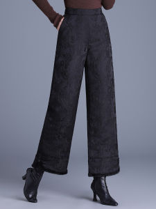 Thickened down Cotton Pants Womens Autumn Winter Warm Wide Leg Straight Casual Long Trousers High Waist Cotton Filling