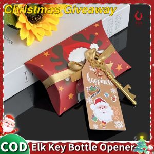 【Local delivery】Vintage Skeleton Key Opener Christmas Elk Key Opener Christmas Gift With Tag Set Pillow Candy Box Vintage Skeleton Key Opener