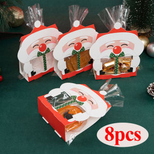YESPERY 8pcs Marry Christmas Kraft Gift Box Window Candy Cookies Packaging Santa Claus Cute Kids Holiday Happy Year Party Favor