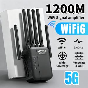 Dual Band WiFi Signal Repeater 2.4G/5G 1200Mbps Extender Wall Penetrating 10000 Square Feet Coverage for Multiple Devices