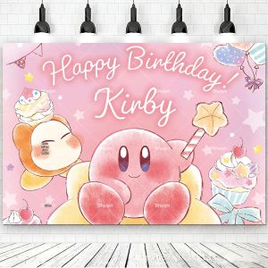 Potdemiel | Phông Nền Sinh Nhật Trẻ Em Kirby Hồng Dễ Thương Đồ Trang Trí Tiệc Chào Đón Em Bé Banner Chụp Ảnh Bé Gái Đồ Dùng Tiệc Tùng