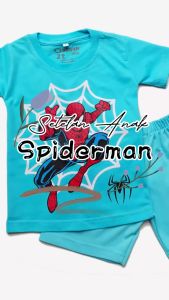 Setelan Kaos Anak laki Laki Seri Superhero Spiderman Celana Pendek Anak Usia 1-6 Tahun Katun