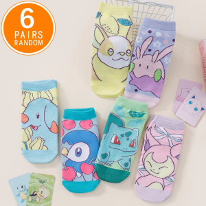 Bandai | 6Pairs of Summer Lightweight and Breathable Japanese Cartoon Short Socks Cute Anime Character Printed Cotton Womens Ankle Socks