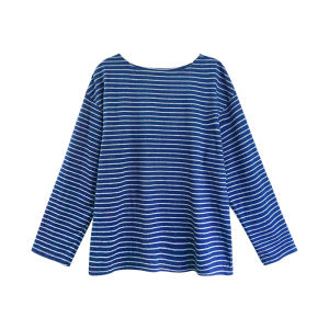 Áo Thun Dài Tay Dệt Kim Sọc Cotton Nguyên Chất Thiết Kế Dài Thường Ngày Đa Năng Mùa Thu Áo Thun Cổ Tròn Dài Tay Rộng Rãi