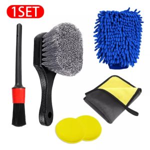 SEAMETAL Microfibre Car Wash Gloves Towels 1 Set 6 Cleaner Brush Sponge Auto Detailing Cleaning Kitsfor Dashbord Air Outlet WheelVehicle Body Clean Accessories