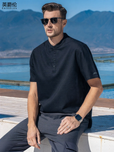 Enjeolon | Henley Neck Comfortable Linen Tencel T-Shirt