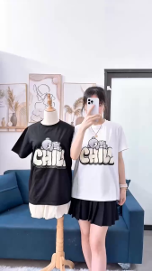 Áo thun nữ local brand Gucaa Việt Nam in chữ Chill gấu bông phong cách Hàn Quốc trắng đen freesize