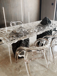 Transparent Crystal Glacier Tea Table Office New Chinese Tea Table and Chair Set Light Luxury Designer Tea Table Resin Table
