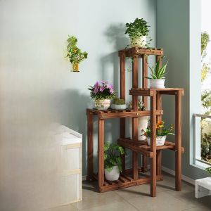 Modern Simplicity Living Room Indoor Plant Stand Multi-layer Floor-standing Wooden Flower Pot Rack Balcony Decorative Shelf
