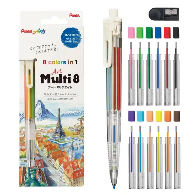 Pentel PH803 ดินสอสีอัตโนมัติ 8 สี ดินสอสีอเนกประสงค์สำหรับวาดภาพและบันทึกความทรงจำแบบญี่ปุ่น