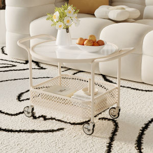 French Cream Style Oval Stone Plate Coffee Table Small Apartment round Living Room Tempered Glass Movable Net Red Side Table