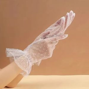 Transparentes Dot Print Black White Mesh Tulle GloveSpring Summer Thin Short Glove