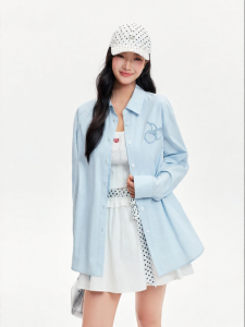 Relaxed Fit Two-Piece Look Embroidered Shirt with Neck Tie