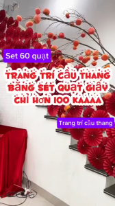 SÉT 60 QUẠT GIẤY ĐỎ / HỒNG TRANG TRÍ CẦU THANG DÁN TƯỜNG PHỤ KIỆN DECOR TRANG TRÍ LỄ TẾT