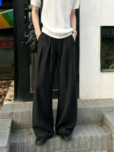 OUMULONG | Black Breathable Linen Pants Mens Loose Fit Trousers