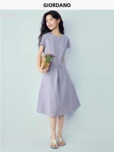 Giordano | Cotton Solid Color Round Neck Pleated Dress