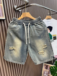 Quần Short Denim Rách American Casual Vintage Cho Nam Dáng Rộng Thời Trang Mùa Hè Mới Quần Jeans Nam Cạp Vừa Cotton Polyester