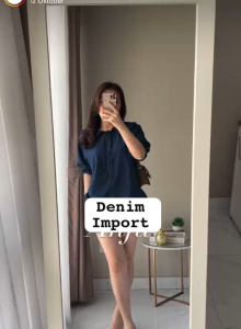 NANDO ATASAN KEMEJA WANITA KOREAN STYLE FEMINIM CUTIE BAHAN DENUM PREMIUM LENGAN PENDEK KERAH BABYDOLL