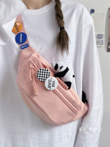 Pink Large Capacity Simple Versatile Waist Bag Womens Japanese Style Ins Retro Crossbody Backpack Niche Casual Girl Chest Bag