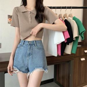 Korean Style Short Polo Shirt Womens Fashionable Short Sleeve T-Shirt Student Summer Top Small Size Elegant Mini Length