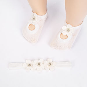 2Pcs White Flower& Short Socks for Baby Baptism and Christening Non-Slip 0-12M Sock Elastic Hairbands Infant Baby Clothing Stuff