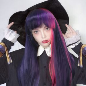 Pink Purple Neat Bangs Long Straight Hair Synthetic Wig Chemical Fiber Twilight Sparkle Role Playing Animated Pony Figure