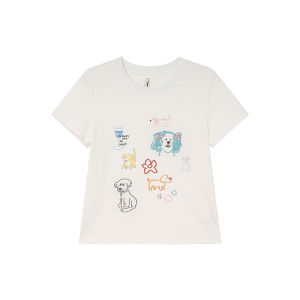 Dog Print & Embroidery Tshirt